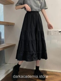 Dreamy Black Academia Long Pleated Gothic Skirt