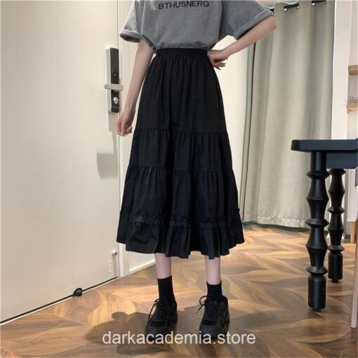 Dreamy Black Academia Long Pleated Gothic Skirt