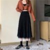 Dreamy Casual  A-Line  Dark Academia  Long Midi Skirt