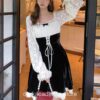 Retro Gothic Academia Lace Slim One Piece Dress