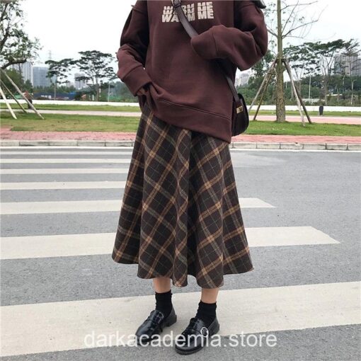 Softie Casual Dark Academia Wool Midi Pleated Skirt