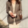 Sweet Retro Double Breasted Houndstooth Plaid Blazer