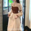 V-neck Long Sleeve One-piece Gothic Academia  Midi Dress